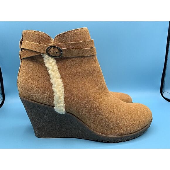 BJORNDAL AMY Brown Zip Up Wedges Ankle Boots Booties Women's Size 10 - Picture 2 of 9